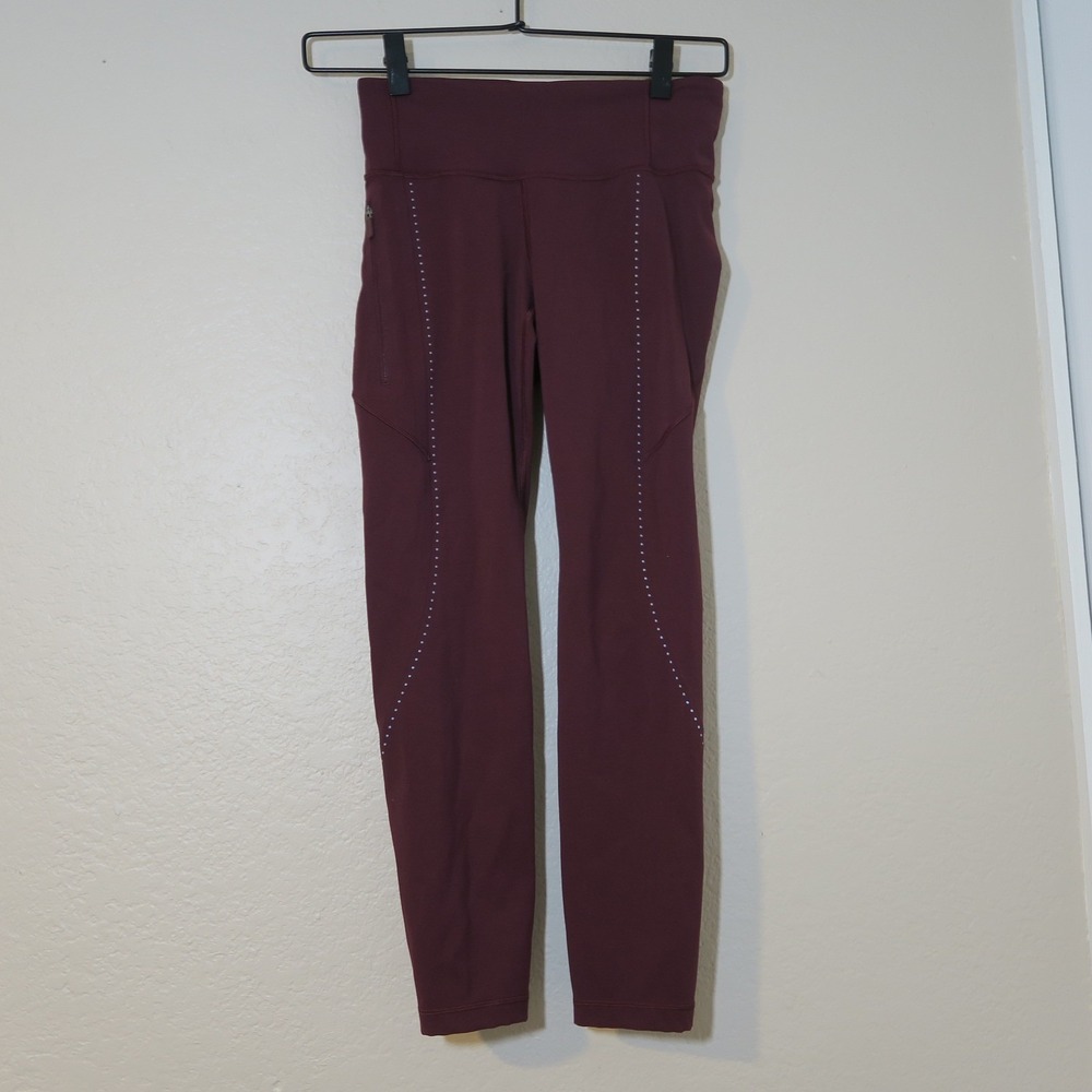 Lululemon Extra Mile Crop Reflective Leggings Garnet W6AH9S Burgundy - Picture 2 of 10